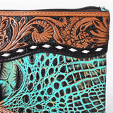 American Darling Hand Tooled & Crocodile Genuine Leather Clutch Bag