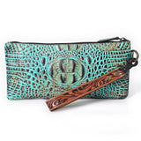 American Darling Hand Tooled & Crocodile Genuine Leather Clutch Bag