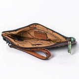 American Darling Hand Tooled & Crocodile Genuine Leather Clutch Bag