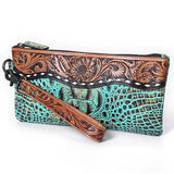 American Darling Hand Tooled & Crocodile Genuine Leather Clutch Bag