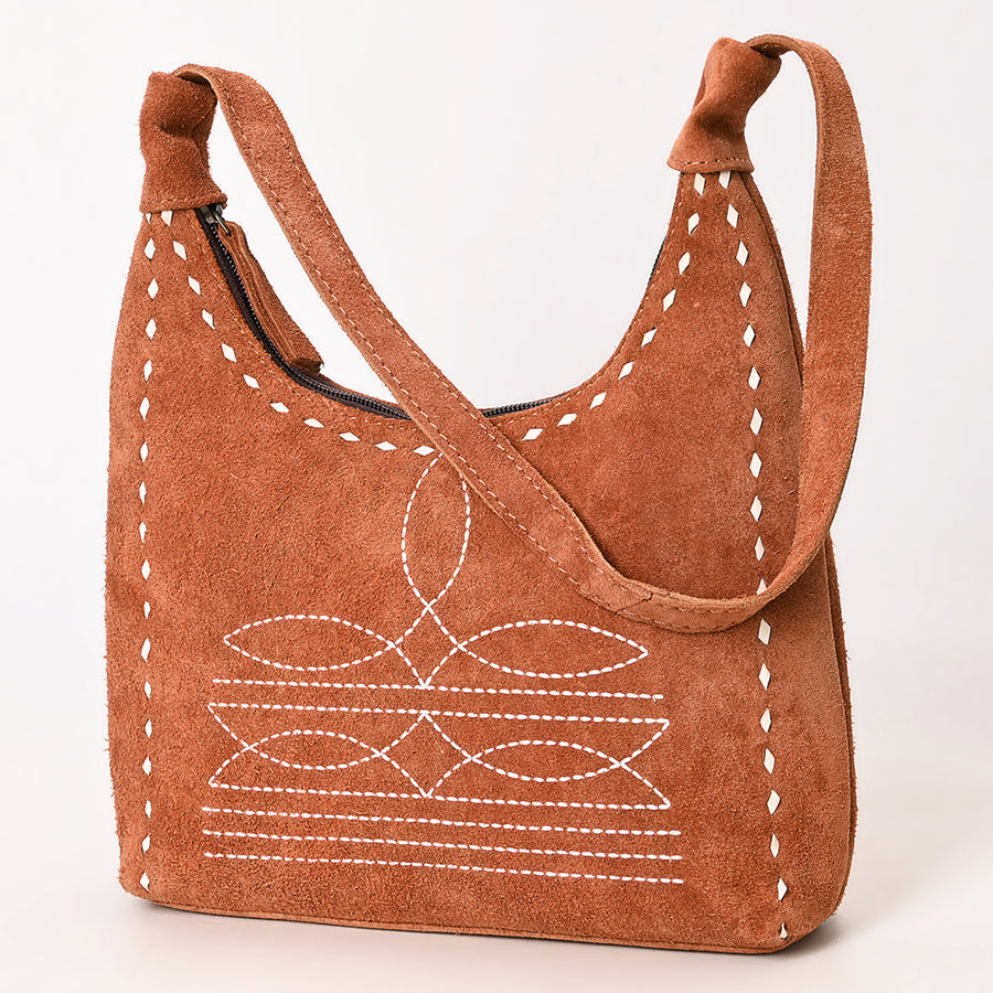 American Darling Western Genuine Suede Leather Hobo Bag with Craftsmanship and Boot Stitch Detailing - Uhorse