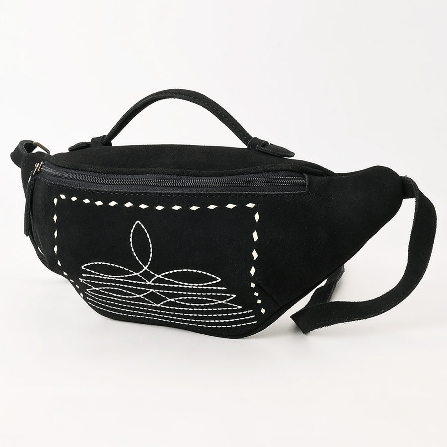 American Darling Handcrafted Black Genuine Suede Leather Hobo Bag with Boot Stitching - Western Shoulder Bag - Uhorse