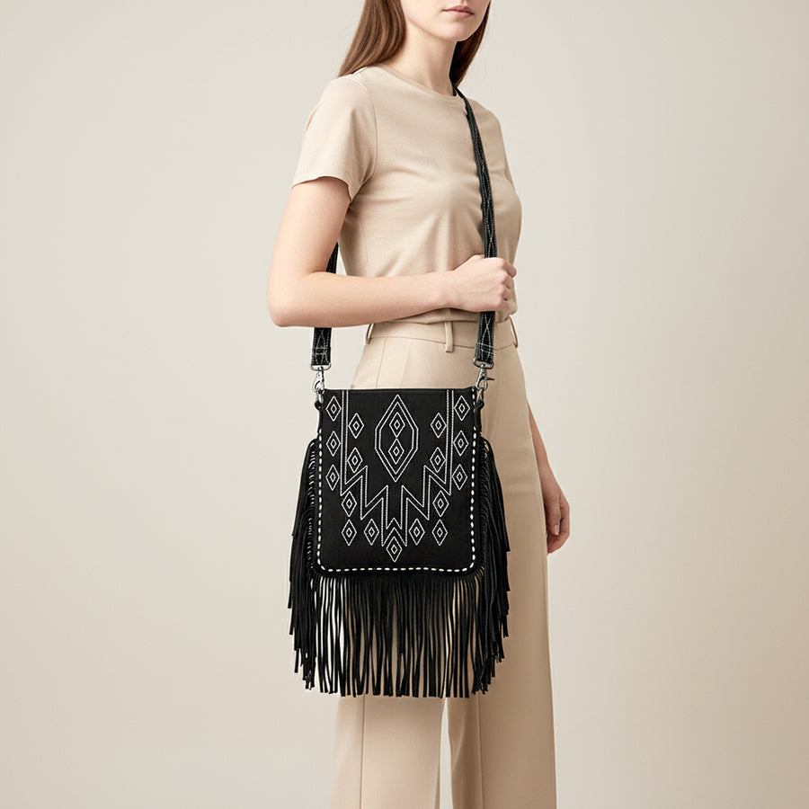 American Darling Western Large Crossbody Bag for Women with Fringe Handmade from Genuine Suede Leather Boot Stitched Design and Secure YKK Zipper