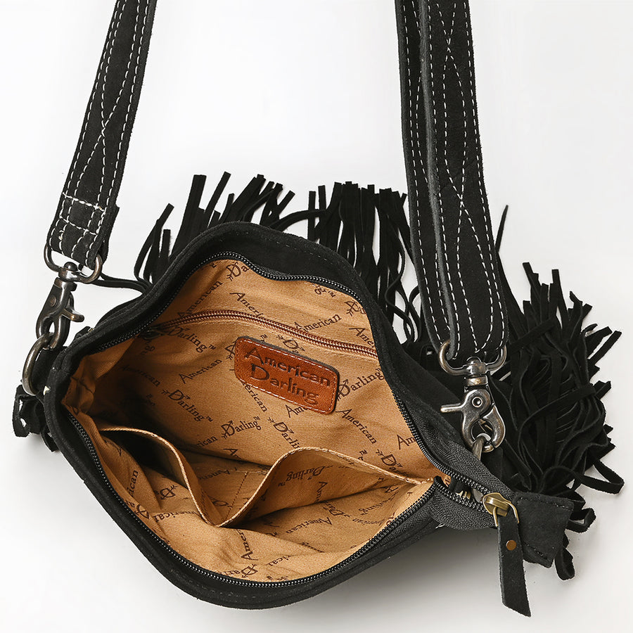 American Darling Western Large Crossbody Bag for Women with Fringe Handmade from Genuine Suede Leather Boot Stitched Design and Secure YKK Zipper