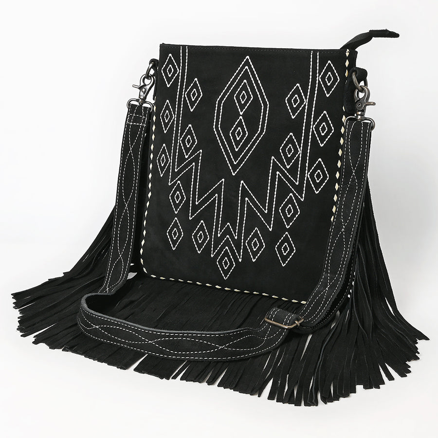 American Darling Western Leather Large Crossbody Bag with Fringe | Genuine Suede Handmade Purse - Uhorse