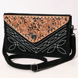 American Darling Black Western Genuine Suede Leather Envelop Bag with Hand-Tooled Detailing - Hilason