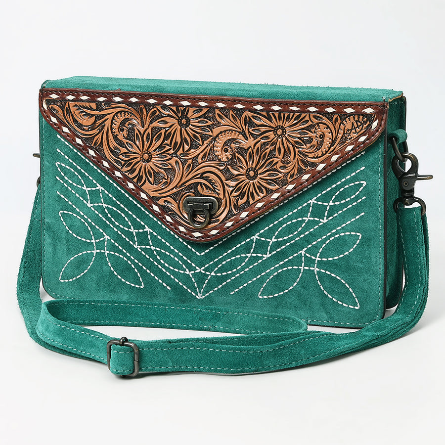 American Darling Western Suede Genuine Leather Envelop Bag with Hand-Tooled Detailing - Hilason