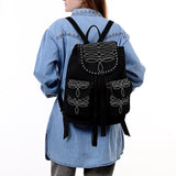 American Darling Backpack Genuine Western Suede Leather Women Bag Black