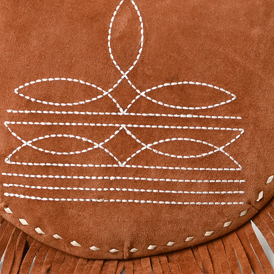 American Darling Black Genuine Suede Crossbody Bag – Western Boot Stitch Design, Fringe Detailing, Genuine Leather, Lightweight Everyday Carry