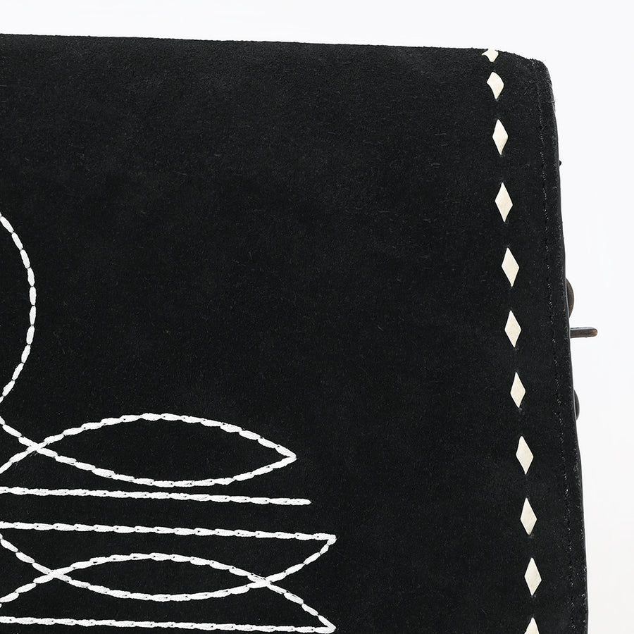 American Darling Black Genuine Suede Western Leather Crossbody Bag with Buck Stitch, Boot-Stitched Pattern, Chain Strap & Full-Grain Interior Lining