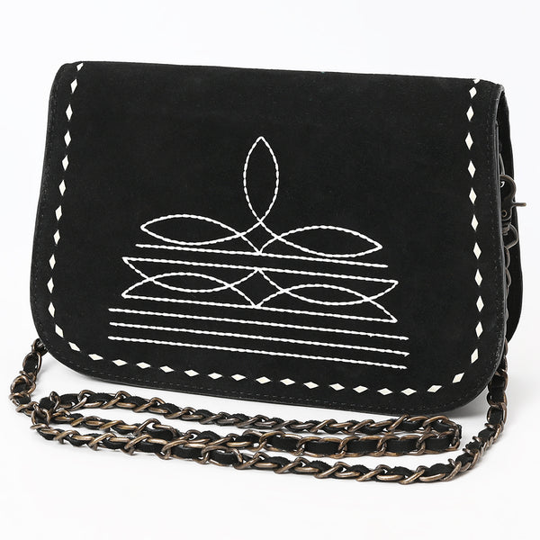 American Darling Black Genuine Suede Western Leather Crossbody Bag with Buck Stitch and Boot-Stitched Detailing - Uhorse