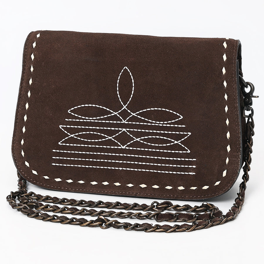 American Darling Western Genuine Suede Leather Crossbody Bag with Buck Stitch and Boot-Stitched Detailing - Uhorse