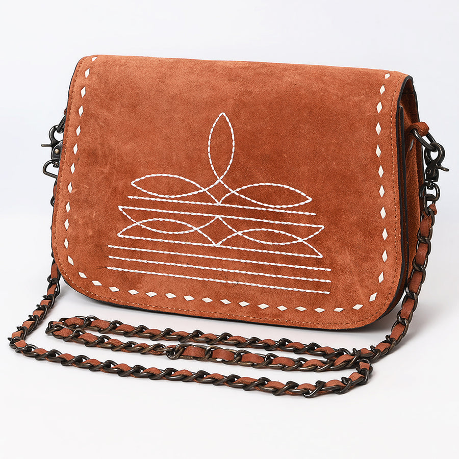 American Darling Western Suede Leather Crossbody Bag with Buck Stitch and Boot-Stitched Detailing - Uhorse