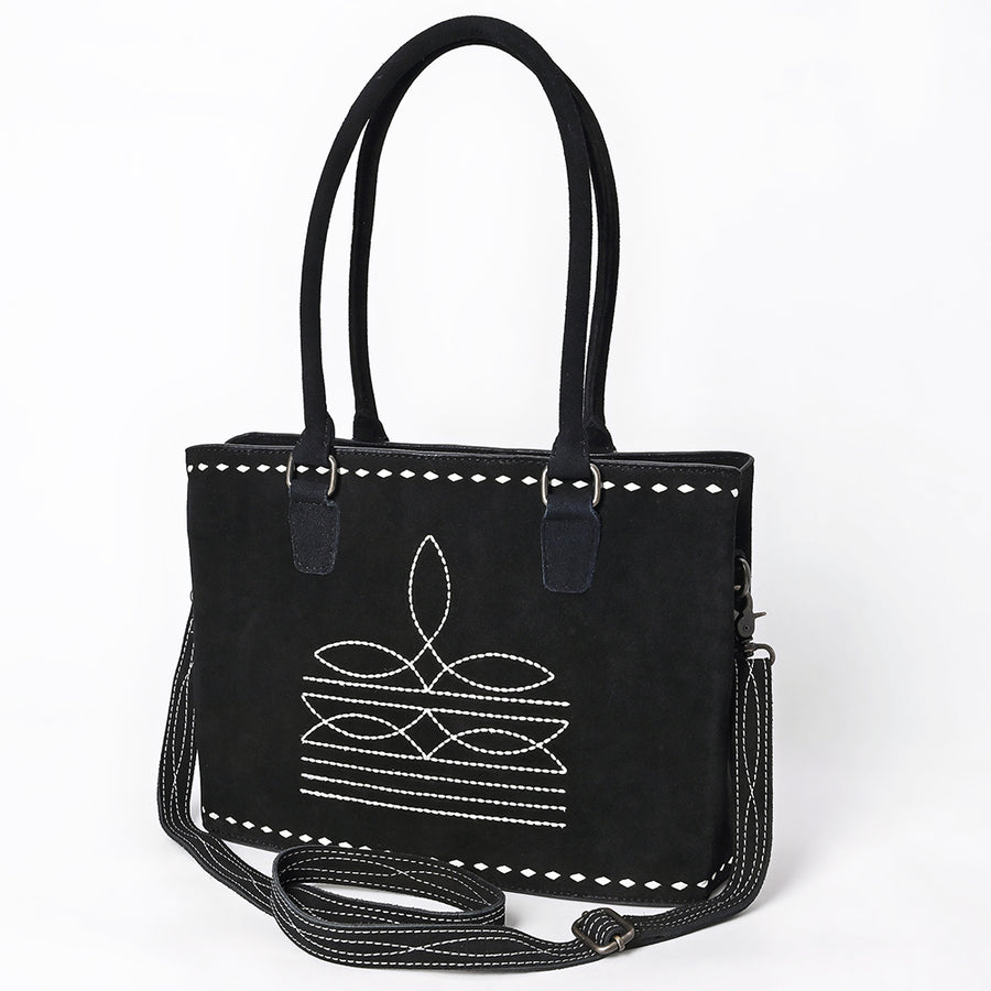 American Darling Western Genuine Suede Leather Tote Bag with Buck Stitch and Boot-Stitched Detailing - Uhorse