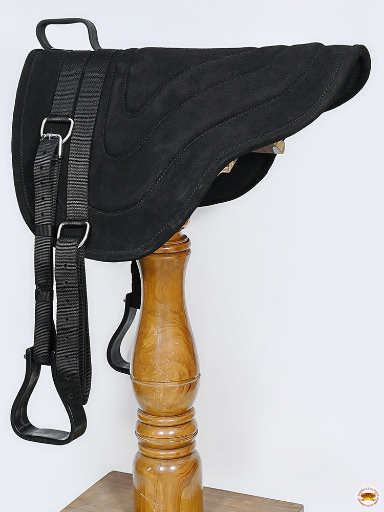 HILASON Horsemanship Leather Bareback Western Treeless Saddle Pad Black | Pads Baretek Riding for Horses