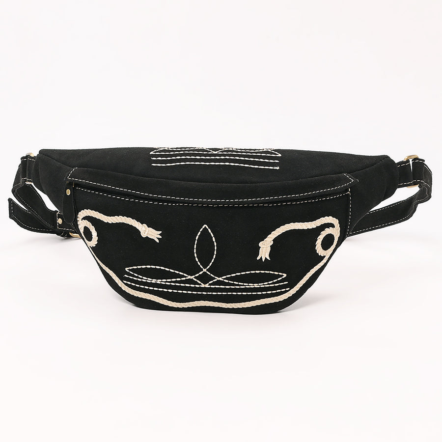 American Darling Genuine Vegetable-Tanned Leather Fanny Pack Crossbody with Western Boot Stitch Embroidery