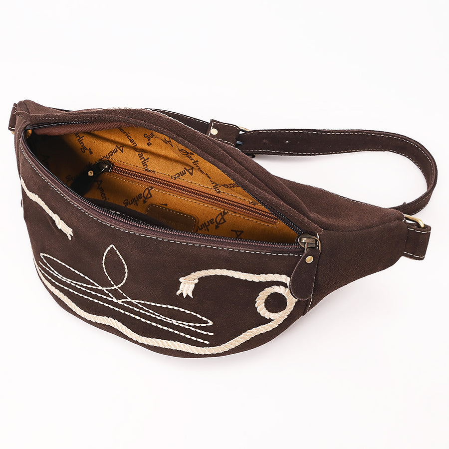 American Darling Genuine Vegetable-Tanned Leather Fanny Pack Crossbody with Western Boot Stitch Embroidery