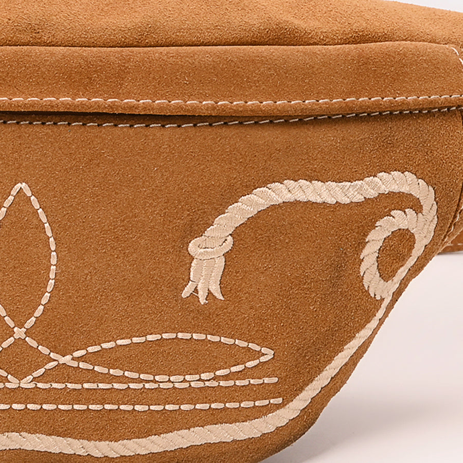 American Darling Genuine Vegetable-Tanned Leather Fanny Pack Crossbody with Western Boot Stitch Embroidery