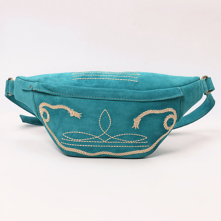 American Darling Genuine Vegetable-Tanned Leather Fanny Pack Crossbody with Western Boot Stitch Embroidery