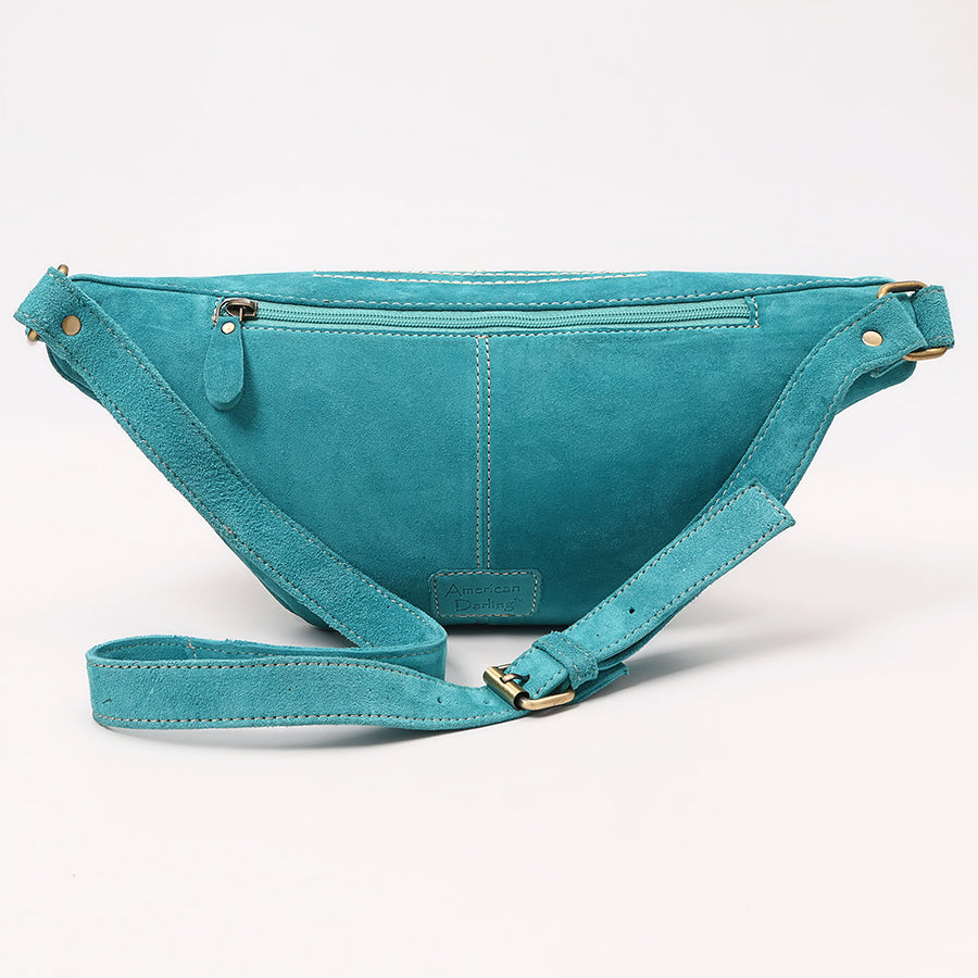 American Darling Genuine Vegetable-Tanned Leather Fanny Pack Crossbody with Western Boot Stitch Embroidery