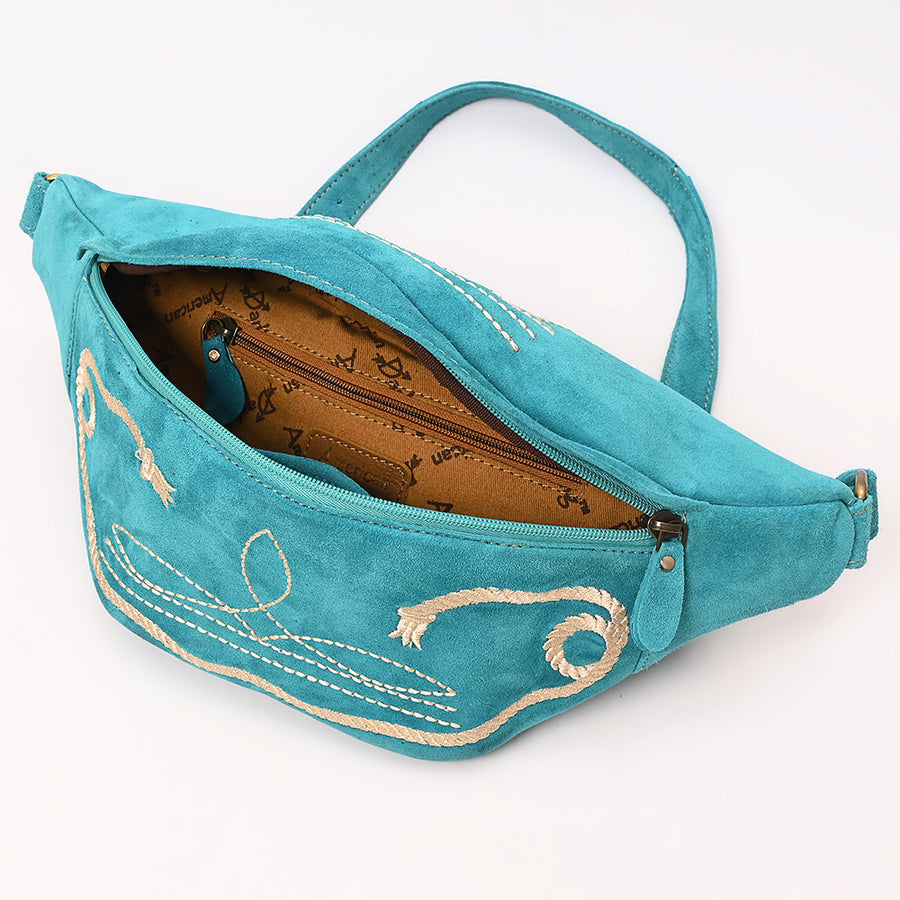 American Darling Genuine Vegetable-Tanned Leather Fanny Pack Crossbody with Western Boot Stitch Embroidery