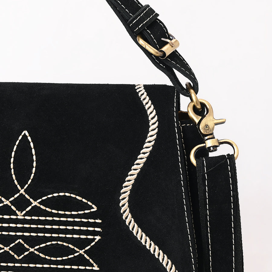 American Darling Suede Leather Cross body Bag Genuine Vegetable-Tanned Leather Purse with Boot Stitched Embroidery