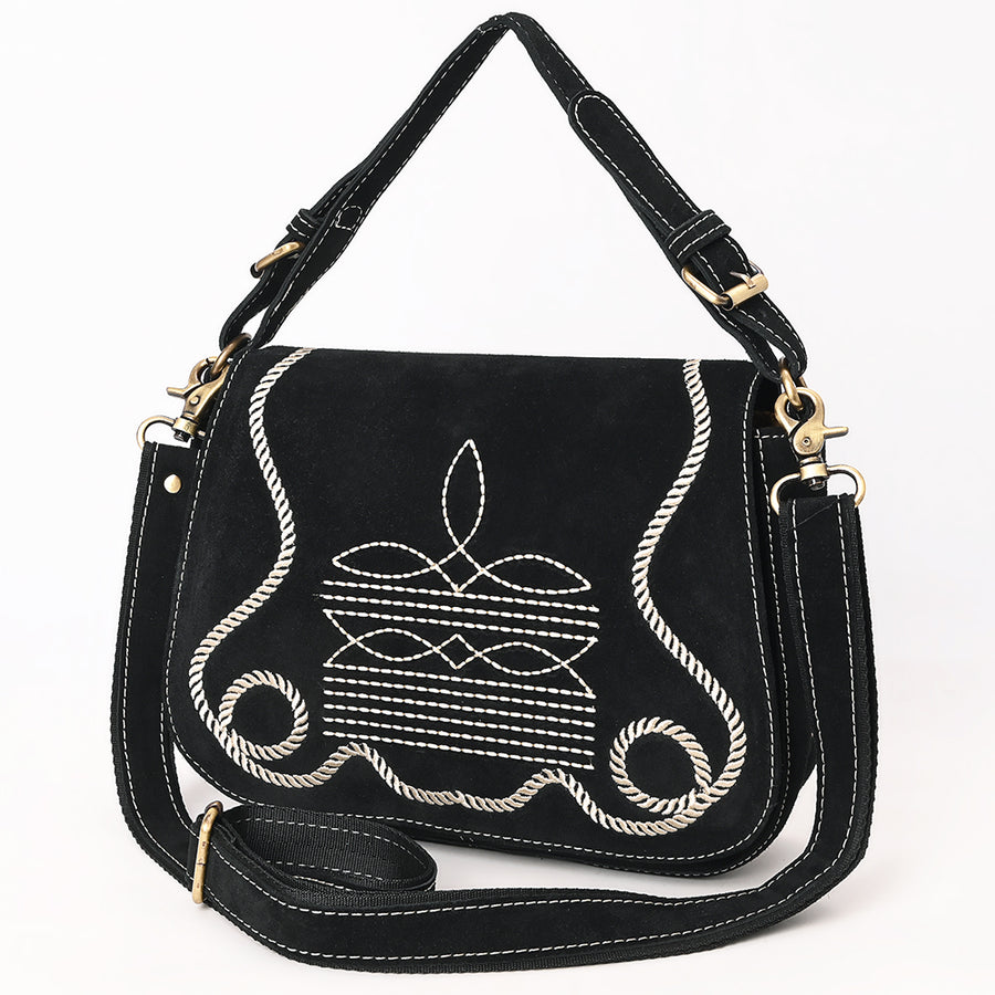 American Darling Boot Stitched Genuine Suede Leather Cross body Bag - Uhorse