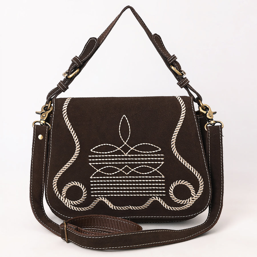 American Darling Suede Leather Cross body Bag Genuine Vegetable-Tanned Leather Purse with Boot Stitched Embroidery
