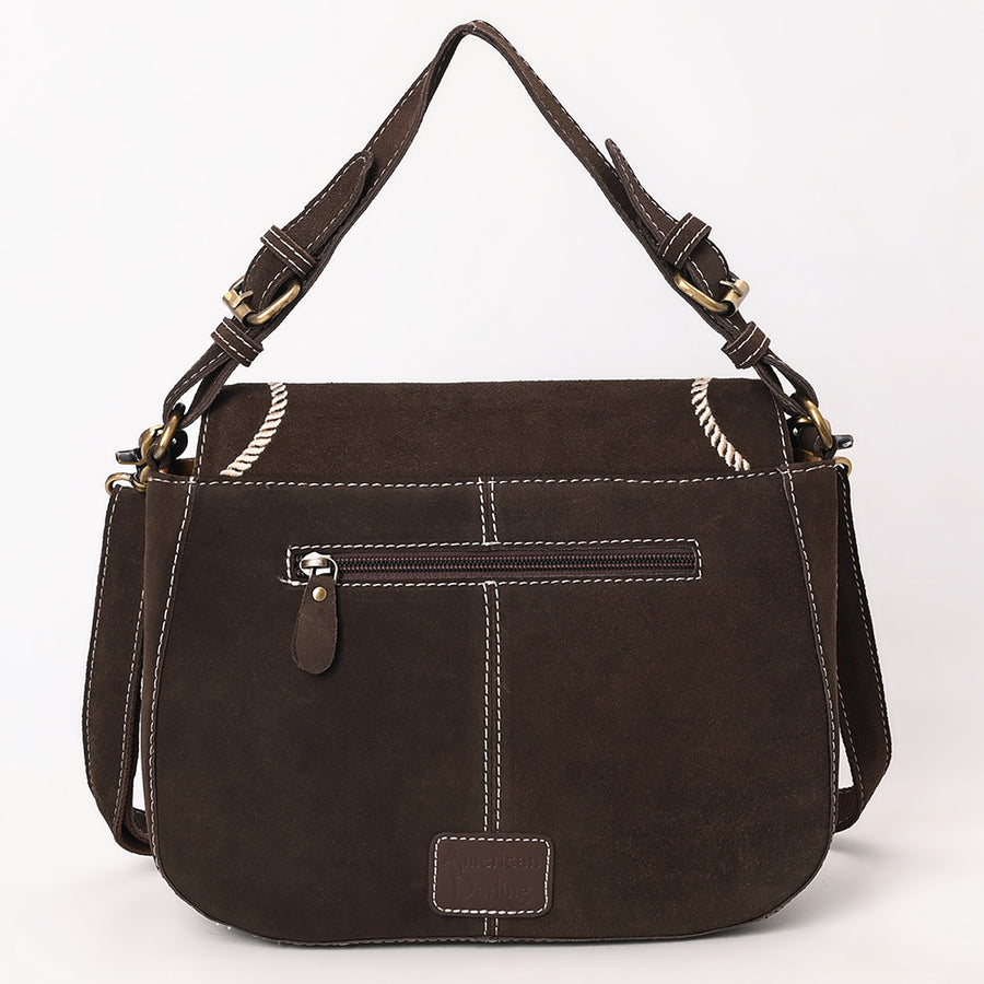 American Darling Suede Leather Cross body Bag Genuine Vegetable-Tanned Leather Purse with Boot Stitched Embroidery