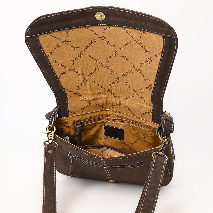 American Darling Suede Leather Cross body Bag Genuine Vegetable-Tanned Leather Purse with Boot Stitched Embroidery