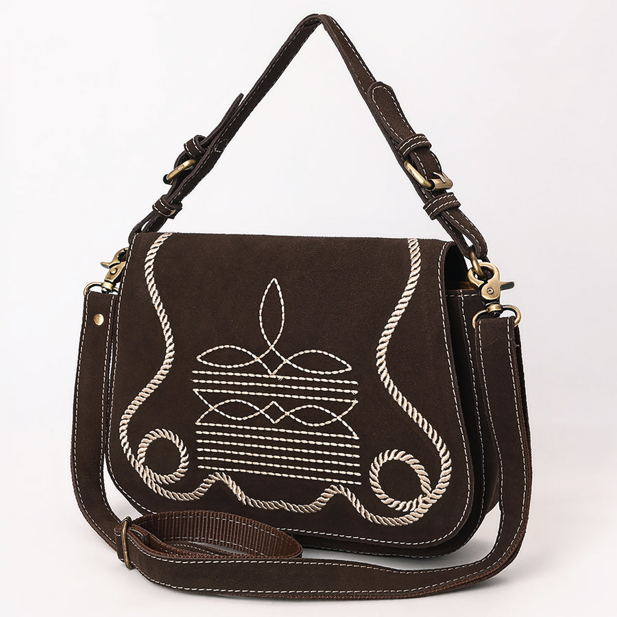 American Darling Boot Stitched Genuine Suede Leather Cross body Bag - Uhorse