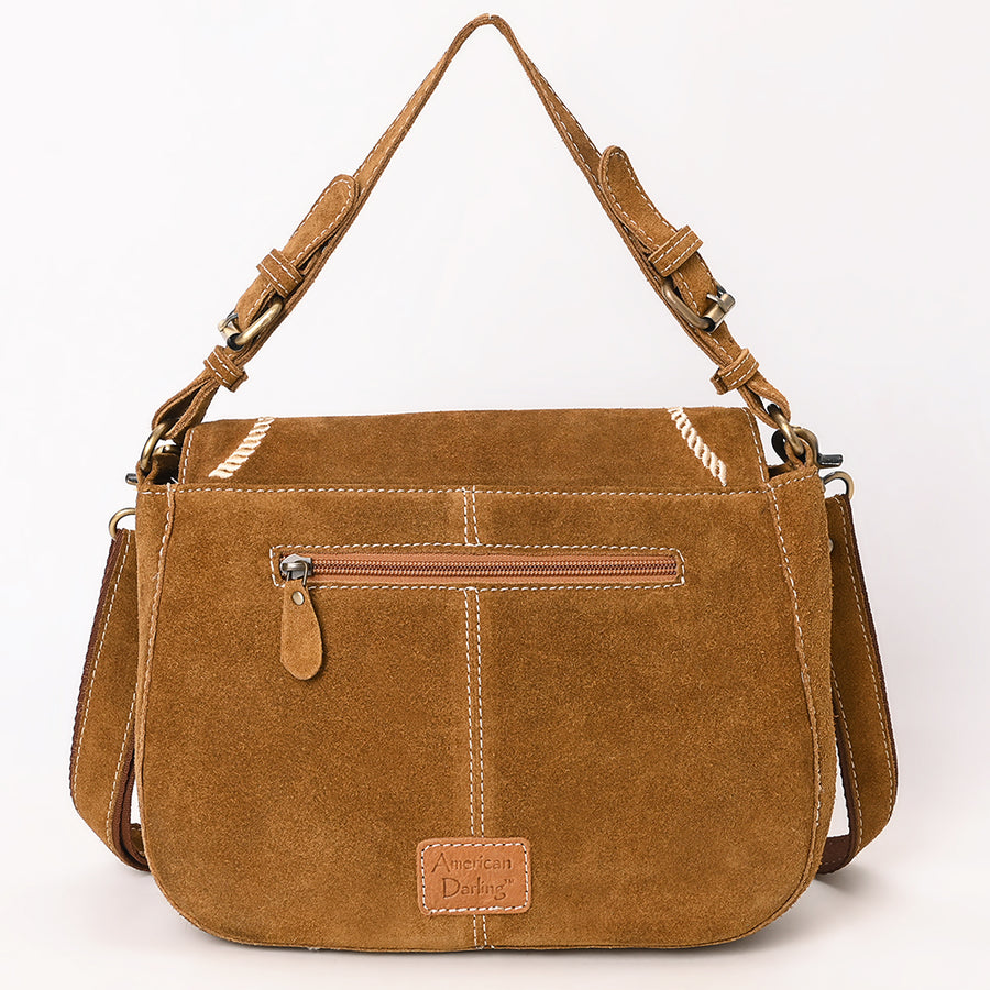 American Darling Suede Leather Cross body Bag Genuine Vegetable-Tanned Leather Purse with Boot Stitched Embroidery