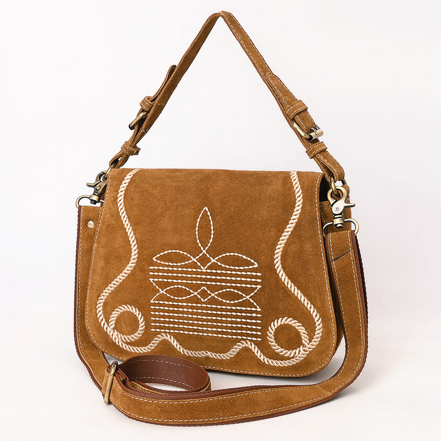 American Darling Boot Stitched Genuine Suede Leather Cross body Bag - Uhorse