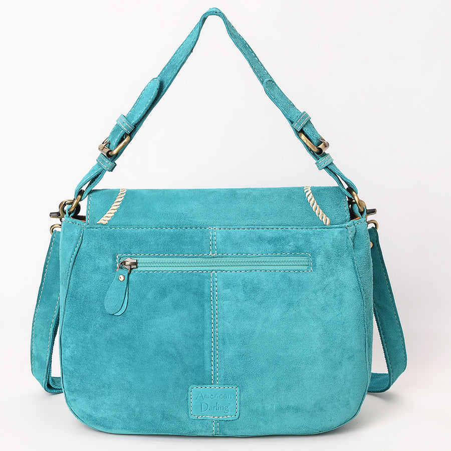 American Darling Suede Leather Cross body Bag Genuine Vegetable-Tanned Leather Purse with Boot Stitched Embroidery