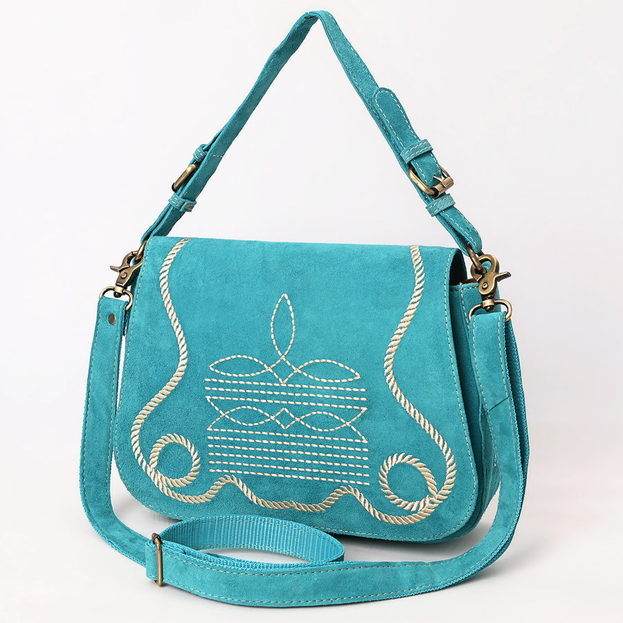 American Darling Boot Stitched Genuine Suede Leather Cross body Bag - Uhorse