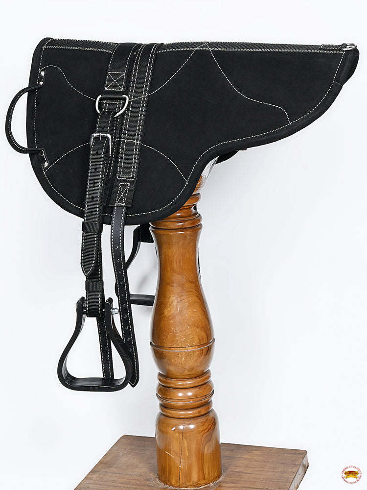 HILASON Natural Horsemanship Leather Bareback Treeless Saddle Pad Black | Western Pads Baretek Riding for Horses