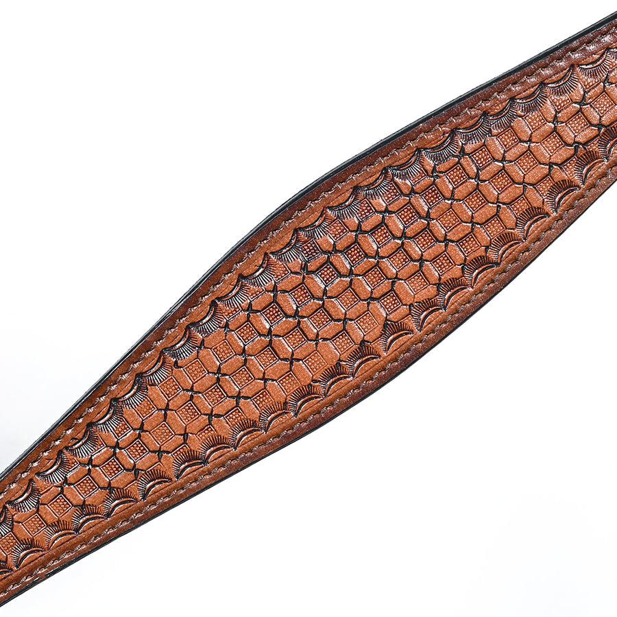 Comfytack Western Horse Headstall Breast Collar Hand Tooled Genuine American Leather Tack Brown | Heavy Duty Adjustable Western Riding Breastplate for Trail Barrel Racing Ranch Show Horse