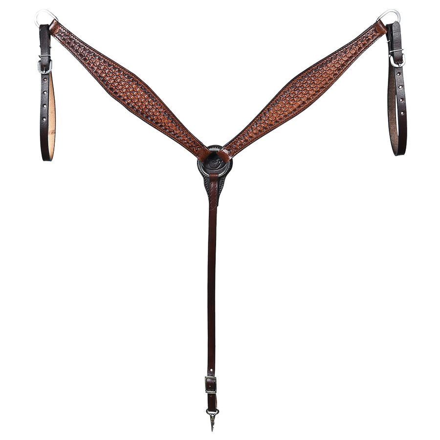 Comfytack Western Horse Headstall Breast Collar Hand Tooled Genuine American Leather Tack Brown | Heavy Duty Adjustable Western Riding Breastplate for Trail Barrel Racing Ranch Show Horse