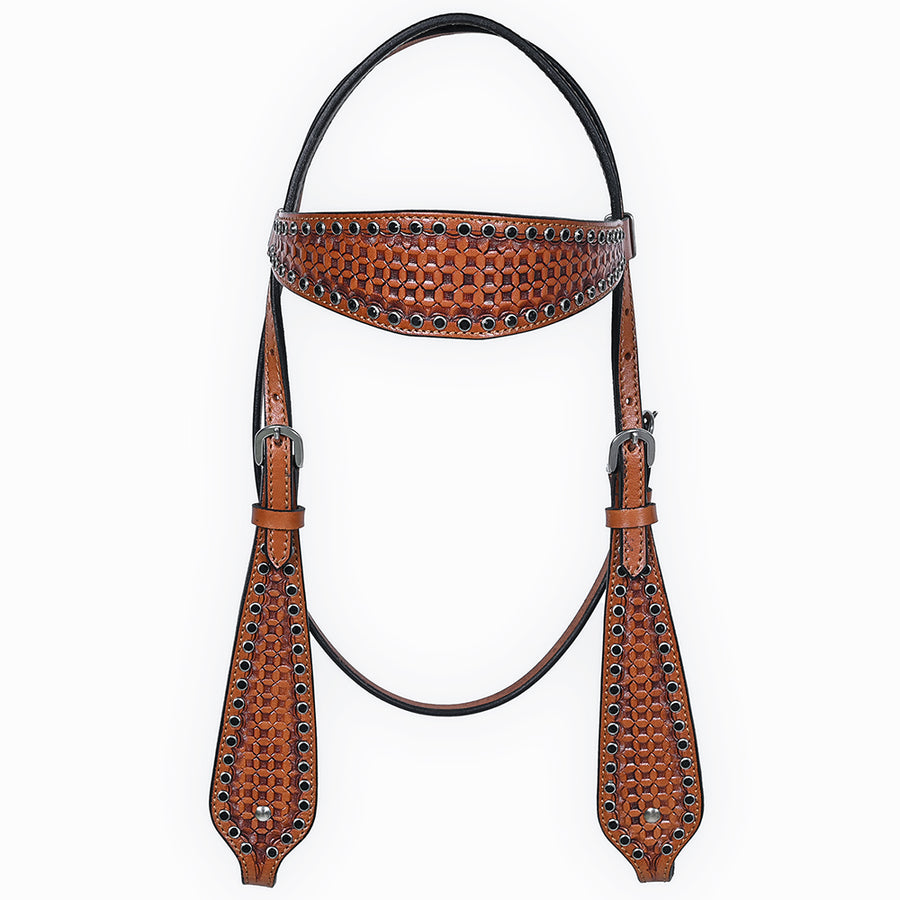 Comfytack Western Horse Headstall Breast Collar Hand Tooled Genuine American Leather Tack Brown | Heavy Duty Adjustable Western Riding Breastplate for Trail Barrel Racing Ranch Show Horse
