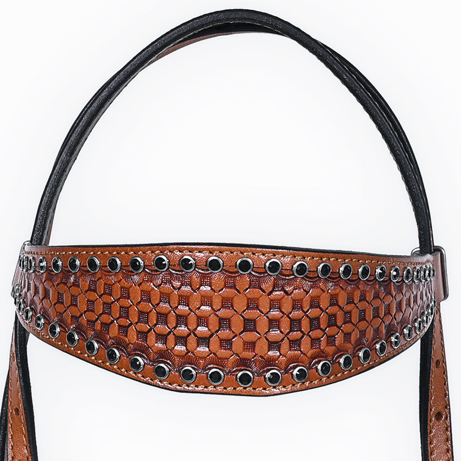 Comfytack Western Horse Headstall Breast Collar Hand Tooled Genuine American Leather Tack Brown | Heavy Duty Adjustable Western Riding Breastplate for Trail Barrel Racing Ranch Show Horse