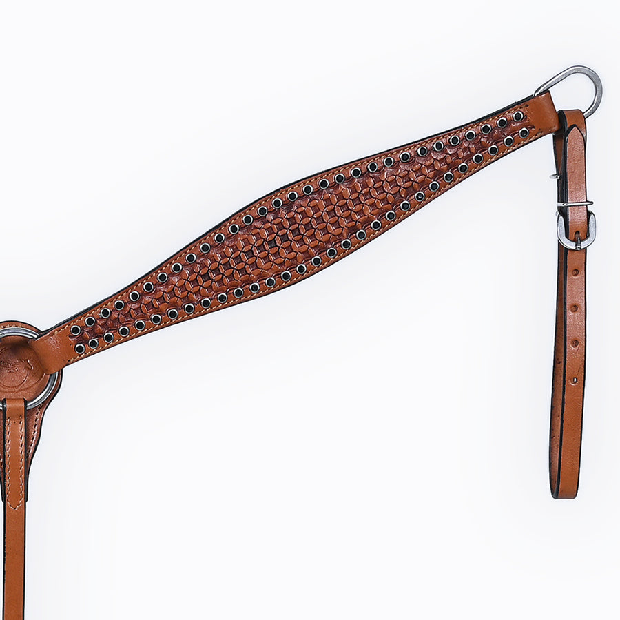 Comfytack Western Horse Headstall Breast Collar Hand Tooled Genuine American Leather Tack Brown | Heavy Duty Adjustable Western Riding Breastplate for Trail Barrel Racing Ranch Show Horse