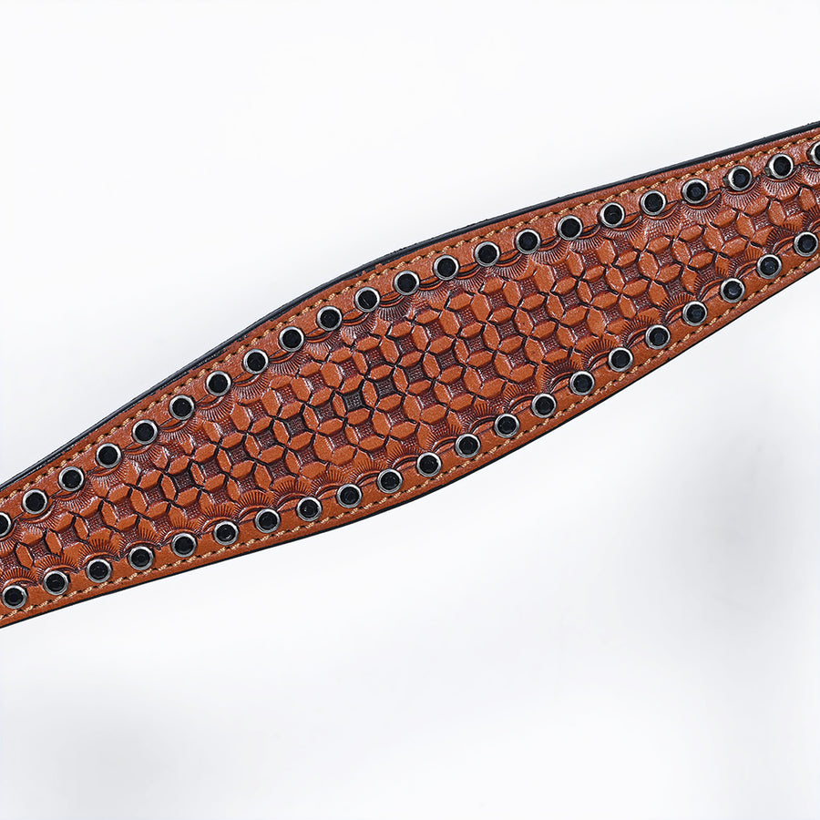 Comfytack Western Horse Headstall Breast Collar Hand Tooled Genuine American Leather Tack Brown | Heavy Duty Adjustable Western Riding Breastplate for Trail Barrel Racing Ranch Show Horse