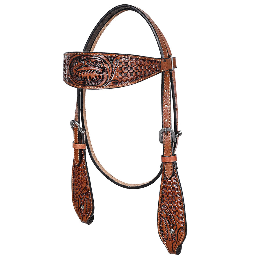 Comfytack Western Horse Headstall Breast Collar Hand Tooled Genuine American Leather Tack Brown | Heavy Duty Adjustable Western Riding Breastplate for Trail Barrel Racing Ranch Show Horse