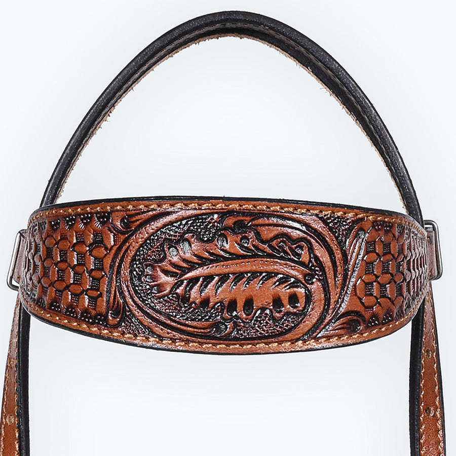 Comfytack Western Horse Headstall Breast Collar Hand Tooled Genuine American Leather Tack Brown | Heavy Duty Adjustable Western Riding Breastplate for Trail Barrel Racing Ranch Show Horse