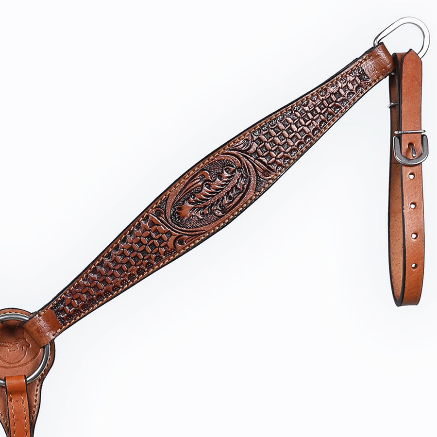Comfytack Western Horse Headstall Breast Collar Hand Tooled Genuine American Leather Tack Brown | Heavy Duty Adjustable Western Riding Breastplate for Trail Barrel Racing Ranch Show Horse