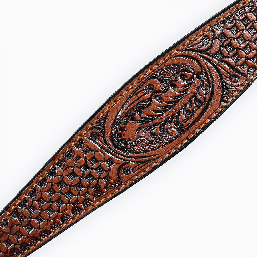 Comfytack Western Horse Headstall Breast Collar Hand Tooled Genuine American Leather Tack Brown | Heavy Duty Adjustable Western Riding Breastplate for Trail Barrel Racing Ranch Show Horse