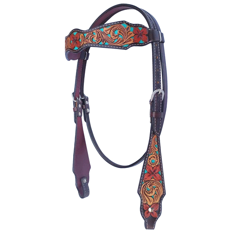 Bar H Equine American Leather Horse Saddle Tack One Ear Headstall Breast Collar Browband Wither Strap Set Tropical Turquoise
