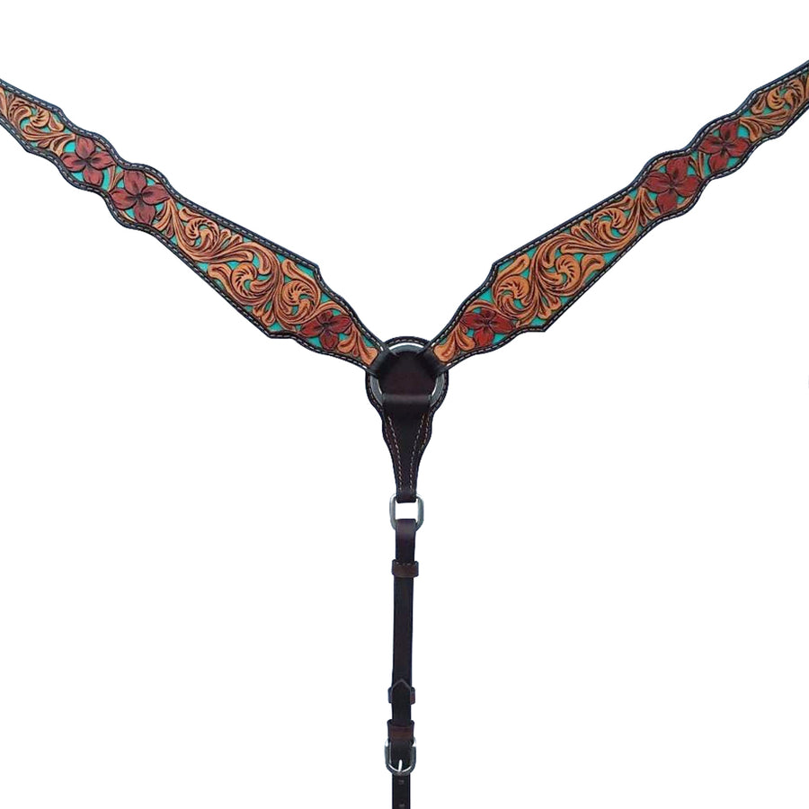 Bar H Equine American Leather Horse Saddle Tack One Ear Headstall Breast Collar Browband Wither Strap Set Tropical Turquoise