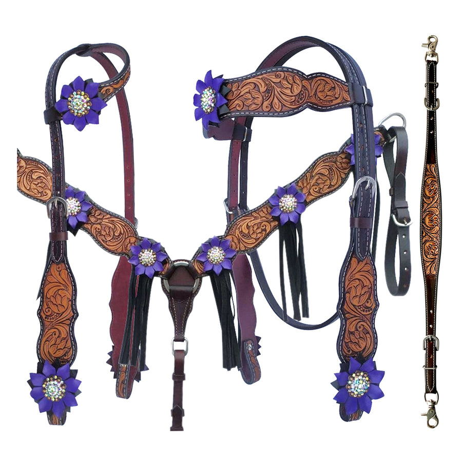 Bar H Equine American Leather Horse Saddle Tack One Ear Headstall Breast Collar Browband Wither Strap