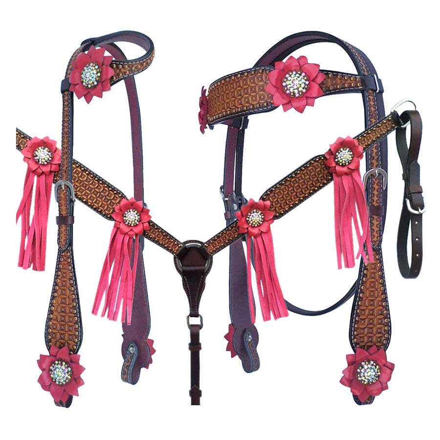 Bar H Equine American Leather Horse Saddle Tack One Ear Headstall  Breast Collar Browband Wither Strap Set
